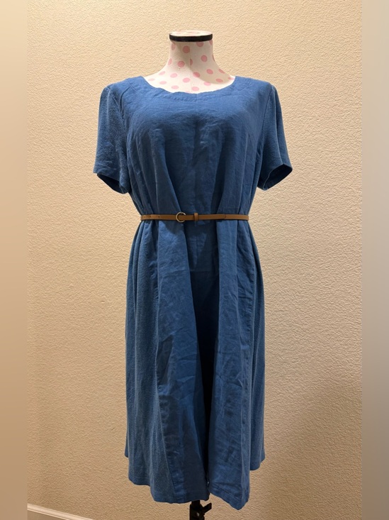 Pure Jill Dresses & Skirts - Pure Jill Blue Linen Blend Cap Short Sleeve Midi Dress